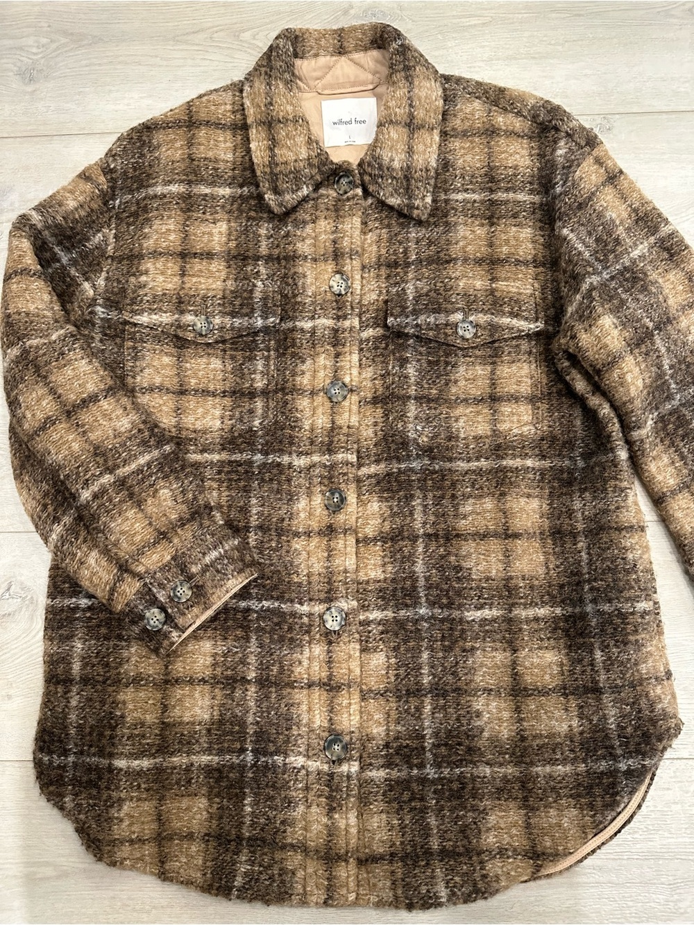 Aritzia Wilfred Free Plaid Wool Blend Shacket Jacket Size L
